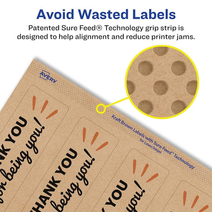 Avery Kraft Brown Rectangle Labels with Sure Feed, 7.75" x 3.25", 200 Kraft Brown Labels, Print-to-The-Edge, Laser/Inkjet Printable Labels