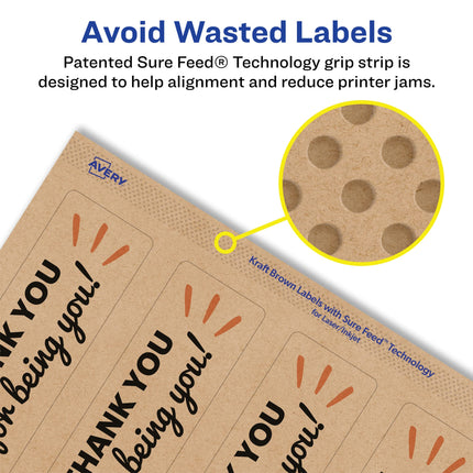Avery Kraft Brown Rectangle Labels with Sure Feed, 7.75" x 3.25", 200 Kraft Brown Labels, Print-to-The-Edge, Laser/Inkjet Printable Labels