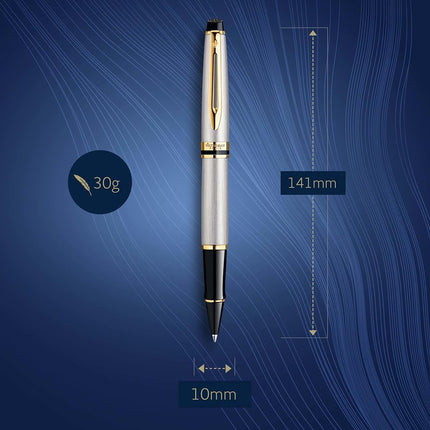 Waterman Expert Rollerball Pen | Stainless Steel with 23k Gold Trim | Fine Point | Black Ink | Gift Box