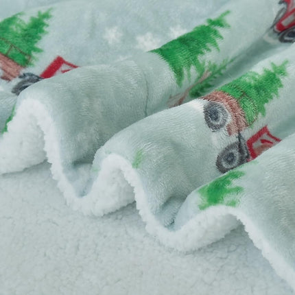 Elegant Comfort Reversible and Ultra-Plush Flannel Fleece-Winter Christmas Sherpa Throw- Lightweight Soft and Cozy-Holiday Decorative Throw, Perfect for Lounging, 50 x 60 inches, Tractor Tree
