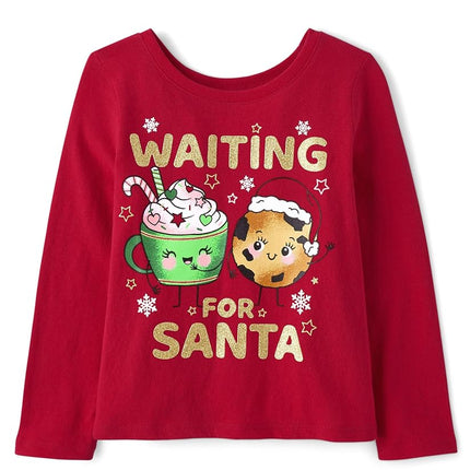 Camiseta Gráfica de Manga Larga de Navidad para Bebé y Niño Pequeño The Children's Place, Esperando a Santa, 5T