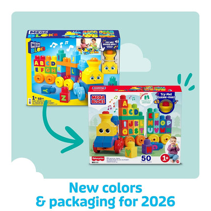 MEGA BLOKS Building Toy ABC Blocks Train Set with Sounds and Music, ABC Musical Train Learning Toy for Toddlers 1-3 - FWK22