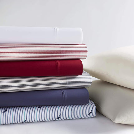 Nautica - Queen Sheet Set, Cotton Percale Bedding Set, Crisp & Cool, Lightweight & Breathable (White, Queen)