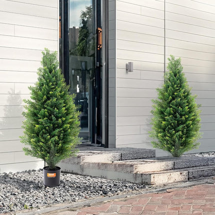 VEVOR Artificial Cedar Topiary Tree, 36 inch Tall (2 Pieces), with Extra Leaves & Pot Faux Evergreen Fake Pine Cypress Trees Plant, UV Rated Artificial Greenery Set for Home Decor Indoor/Outdoor