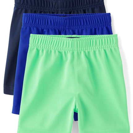 The Children's Place Baby Toddler Boys' Athletic Basketball Shorts, Wasabi 3-Pack, 12-18 Months
