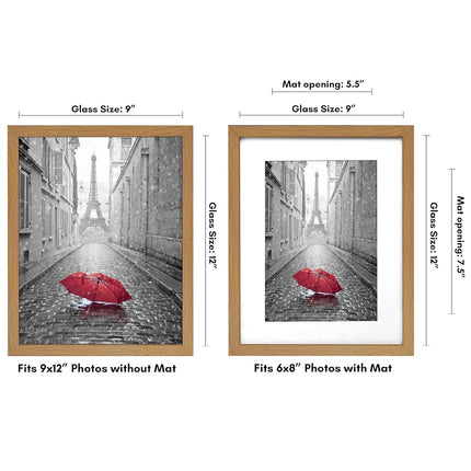 Americanflat 9x12 Picture Frame with Shatter-Resistant Glass - Use as 6x8 Frame with Mat or Display 9x12 Photo Without Mat - Signature Collection - Picture Frames for Tabletop and Wall - Dark Oak