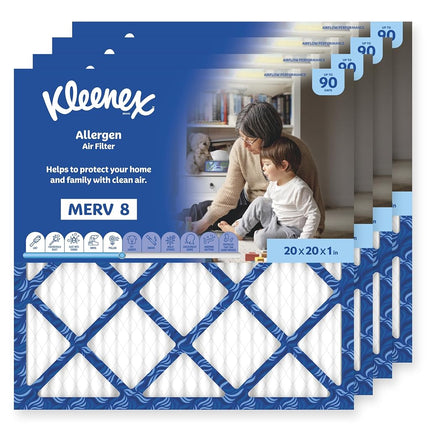 Kleenex Allergen Air Filter 20x20x1 Inches - 8 MERV RATING (4-Pack)