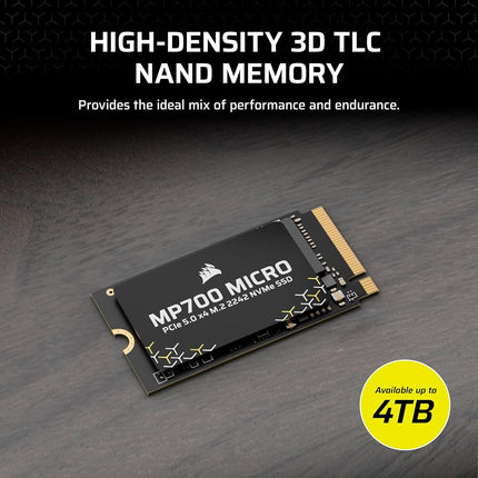 Corsair MP700 MICRO 4TB PCIe 5.0 NVMe M.2 2242 SSD – Up to 9,400 MB/s Read, 8,100 MB/s Write – Gen5 Speed for Laptops & Mini PCs – Black