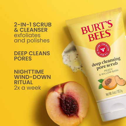Burt's Bees - Deep Pore Scrub - Peach & Willowbark 120ml (Pack of 3)