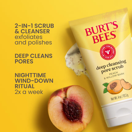 Burt's Bees - Exfoliante de limpieza profunda - Melocotón y Sauce 120ml (Paquete de 3)