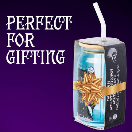 Silver Buffalo Nightmare Before Christmas Sally Starry Eyed 16oz Glass Tumbler with Bamboo Lid and Glass Straw