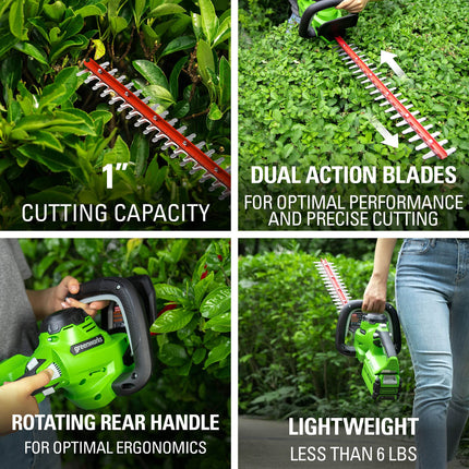 Greenworks 40V 24" Hedge Trimmer (1" Cutting Capacity), Battery Not Included HT40B02