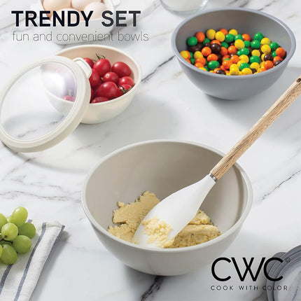 COOK WITH COLOR Mixing Bowls with TPR Lids - 12 Piece Plastic Nesting Bowls Set Includes 6 Prep Bowls and 6 Lids, Microwave Safe Mixing Bowl Set (Black Ombre)