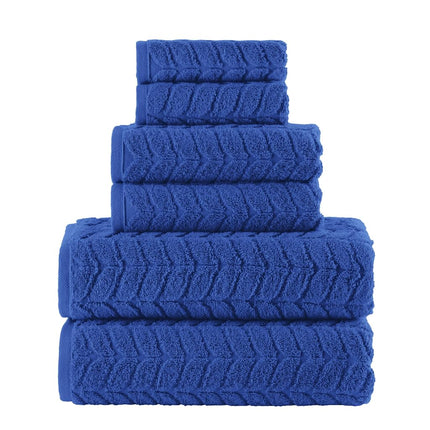 Juego de toallas Elegant Comfort Luxury de 6 piezas, 100 % algodón turco, jacquard trenzado, textura premium, calidad hotelera – Suaves y absorbentes, incluye 2 toallas de baño, 2 toallas de mano y 2 toallas para la cara, azul real