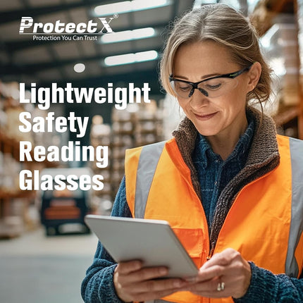 ProtectX Bifocal Safety Glasses 2.0 Diopter, Safety Glasses with Bifocal 2.0, Bifocal Safety Readers for Men Women, ANSI Z87.1 Rated