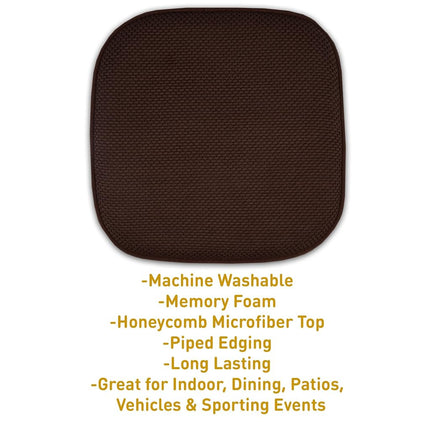 Sweet Home Collection Chair Cushion Memory Foam Pads Honeycomb Pattern Slip Non Skid Rubber Back Rounded Square 16" x 16" Seat Cover, Brown - 4 Pack