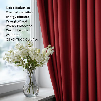 Deconovo Blackout Grommet Curtains � Thermal Insulated, Noise-Reducing, Sustainable & Easy-Care Drapes for Bedroom, Living Room & Office � Oeko-TEX Certified, Red, 52W x 45L Inch (Set of 2)
