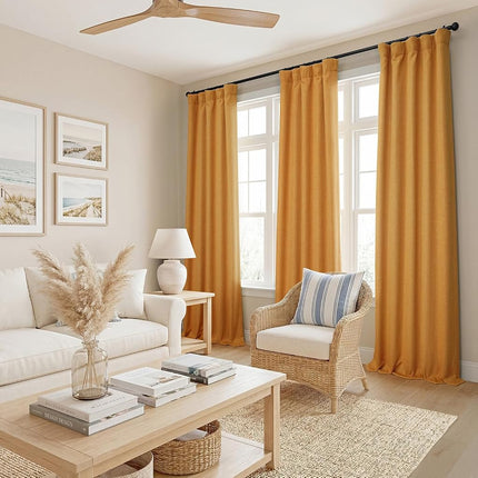 HPD Half Price Drapes Faux Linen Textured Room Darkening Curtains for Bedroom 108 Inches Long (1 Panel), 50W X 108L Curtains for Living Room Home Decor, Dandelion Gold
