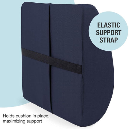 Duro-Med Contour Foam Lumbar Back Support Cushion Pillow with Strap, Navy