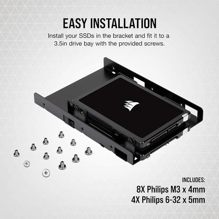 Corsair Dual SSD Mounting Bracket (3.5� Internal Drive Bay to 2.5", Easy Installation) Black