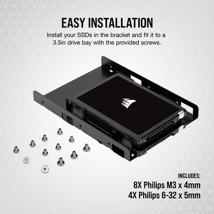 Corsair Soporte de montaje para dos SSD (Bahía interna de 3,5" a 2,5", Fácil instalación) Negro