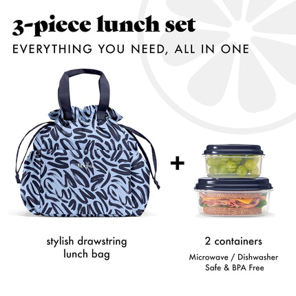 Fit & Fresh Lunch Bag for Women, Insulated Womens Lunch Bag for Work, Stain-Resistant Large Lunch Box for Women with Containers, Cinch Closure Cromwell Bag Navy