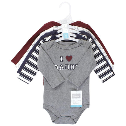 Pañaleros de manga larga de algodón unisex de Hudson Baby, Paquete de 5 de "Boy Daddy", de 6 a 9 meses