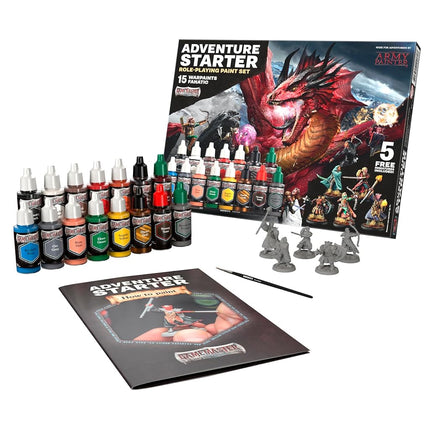 The Army Painter, GameMaster: Adventure Starter Role-Playing Paint Set, 15 x 18ml Warpaints Fanatic Acrylic Paints, incl. a Brush-On Primer, 5 Free Miniatures & 1 Brush - for Warhammer & DND