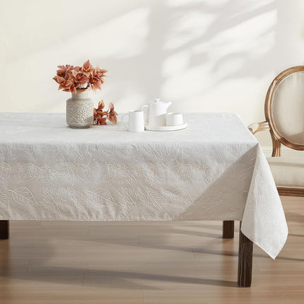 Laura Ashley Tablecloth Raised Woven Embroidered Jacquard Fabric, Wrinkle Resistant for Dining, Holiday, Party, Wedding or Banquet, 60" x 144", Maple Taupe