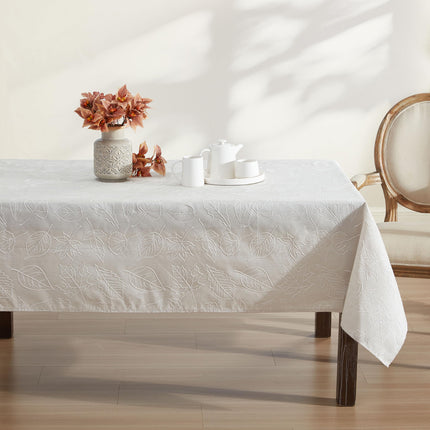 Laura Ashley Tablecloth Raised Woven Embroidered Jacquard Fabric, Wrinkle Resistant for Dining, Holiday, Party, Wedding or Banquet, 60" x 120", Maple Taupe
