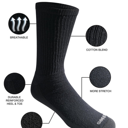 Dickies Calcetines de trabajo de algodón acolchados de talla grande para hombre, paquete múltiple, 36 unidades, negro (18 pares), talla de zapato: 12-15