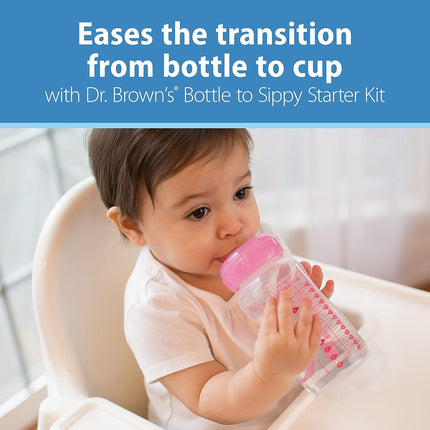 Dr. Brown�s Anti-Colic Options+ Wide-Neck Sippy Bottle Starter Kit, 9oz/270mL, with Level 3 Medium-Fast Flow Nipple and Soft 100% Silicone Sippy Spout, Pink, BPA Free, 6m+, 2 Pack