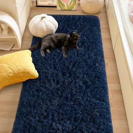 FALARK Soft Navy Blue Runner Rugs for Bedroom, 2x6 ft Bedside Rug Plush Fluffy Carpets, Shag Furry Modern Area Rug Carpet for Living Room Girls Kids Room Nursery Home Decor, Navy Blue