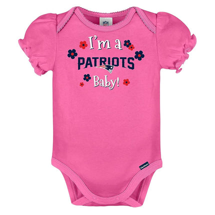NFL New England Patriots Girls 20183 Pack Bodysuit, Pink, 6-12 Months