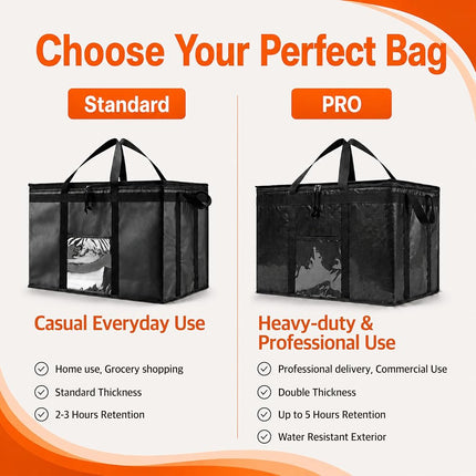 NZ home Food Delivery Bag, Thermal Cool Bag (2XL, Black, 2 Pack)