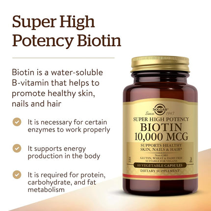 Solgar - Biotin 10,000 mcg Vegetable Capsules 60 Count