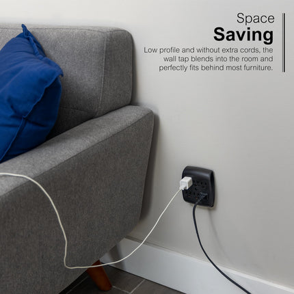 GE 6-Outlet Extender Wall Tap, Grounded Adapter, Charging Station, 3-Prong, Secure Install, ETL Listed, Black, 54840