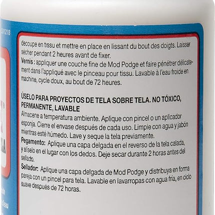 Mod Podge, Water-based Fabric Glue, Sealer and Finish, Transparent, 236 ml Bottle