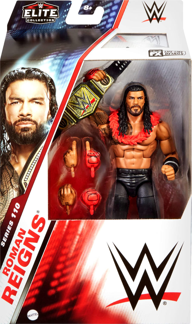 Figurine et accessoires Mattel WWE Elite, Série #110 Roman Reigns, figurine de collection de 15 cm avec 25 points d'articulation et mains interchangeables
