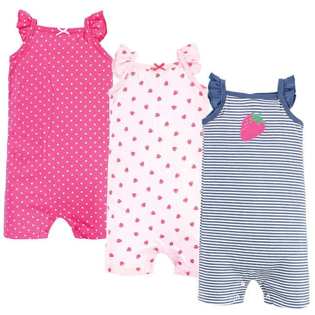 Hudson Baby Unisex Cotton Rompers, Pink Strawberry