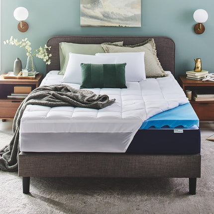 Colchón Superior de Espuma Viscoelástica de Doble Capa Sleep Innovations de 10 cm, Tamaño California King, Soporte Ultra Suave, Espuma Viscoelástica de Gel Refrigerante de 7.5 cm más Cubierta de Colchón Suave y Esponjosa de 2.5 cm