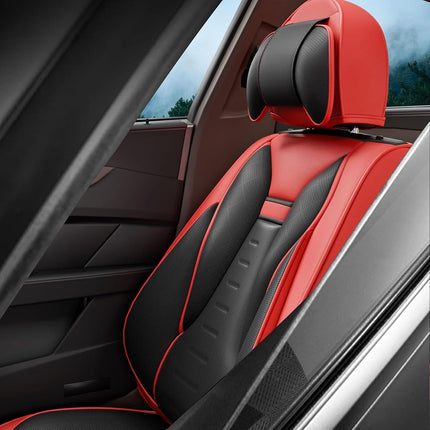 SLARY 5PCS Angel Wings Front and Back Car Seat Covers Auto Interior Accessories with Water Proof Nappa Leather for Cars SUV Pick-up Truck Universal Comfortable and Breathable (Full Set, Martha Red)