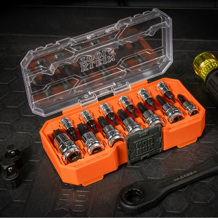 Klein Tools 65213TX Knurled TORX Bit Socket Set, T8 toT60, 1/4, 3/8 and 1/2-Inch Drives, Premium Cr-V Steel, MODBox Case, 13-Piece