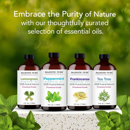 MAJESTIC PURE Peppermint Essential Oil | 100% Pure and Natural Peppermint Oil | Premium Grade Essential Oils for Hair Care, Home Diffusers, Skin, Aromatherapy, Massage and Humidifiers | 4 Fl Oz