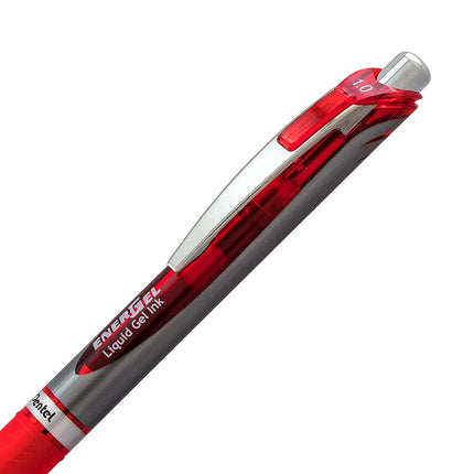 Lot de 2 stylos à bille gel rétractables Pentel EnerGel RTX, pointe métallique, trait épais, encre rouge (BL80BP2B)