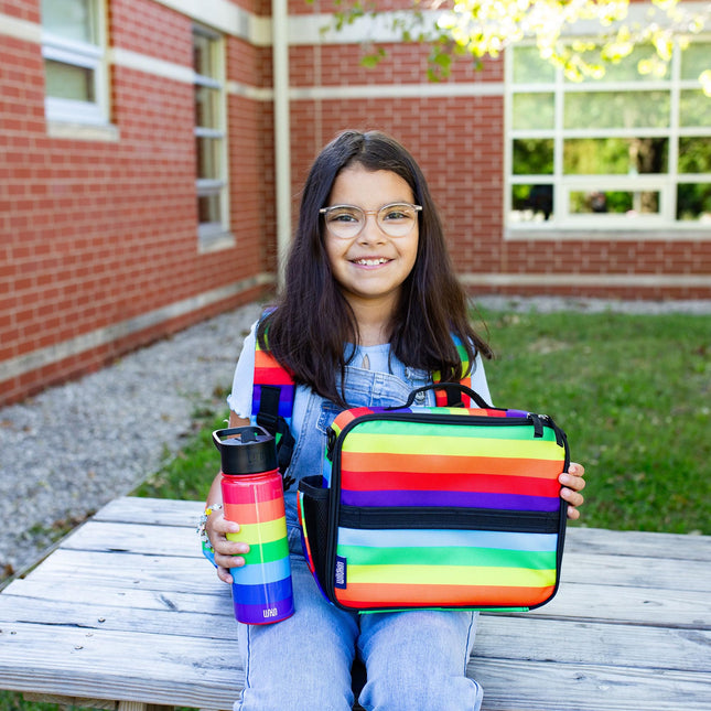 Wildkin Kids 18oz Stainless Steel Water Bottle – BPA-Free, Leakproof, Insulated, Easy-Clean - Rainbow Stripe
