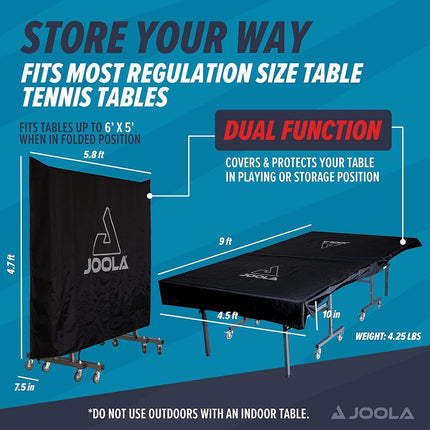 JOOLA Outdoor Ping Pong Table Cover Fits Both Folding Tables & Flat Tables -Heavy Duty Waterproof Cover with PVC Coating- Dual Function, Fits 9x5 Tables in Upright or Down Positions, Indoor & Outside