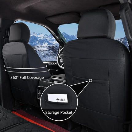 Truckiipa Custom for Dodge Ram 1500 Seat Covers Full Set Leather Seat Cover Fit for 2009-2018 Dodge Ram 1500, 2010-2023 Ram 2500 3500 Crew Mega Cab, 2019-2023 Ram 1500 Classic Only, Full Set, Black