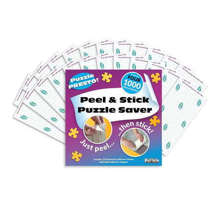 (4 Pack) Puzzle Presto! Peel & Stick Saver: The Original and Still The Best Way to Preserve Your Finished Puzzle! 24 Adhesive Sheets and 8 Adhesive Hangars.