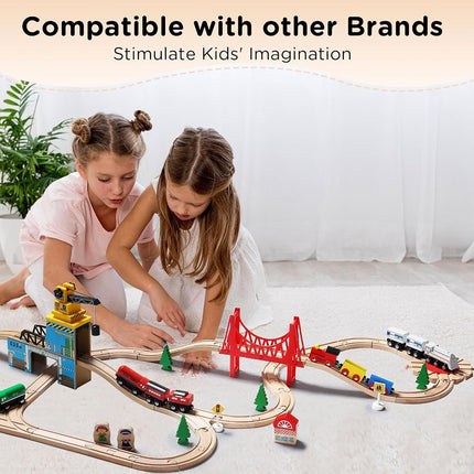 SainSmart Jr. Wooden Train Set 37pc, Compatible Brio Thomas, Kids 3+